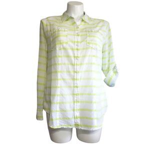 Lane Bryant top lightweight button down green & white striped beachy 16